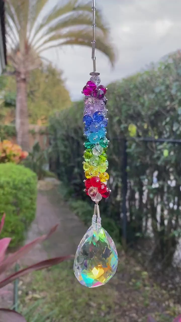 Large Teardrop Bead Suncatcher AB Crystal Sun Catcher Chakra 50mm Prism Rear View Mirror Car Charm Pendant Decor Rainbow Maker Bridesmaid