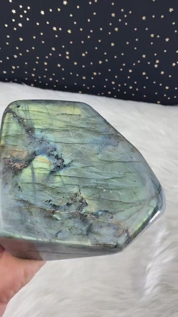 8” 7lb Large Labradorite Self Standing Freeform from Madagascar 3220g Blue Green Orange Flash Iridescence Quartz Third Eye Rare Crystal