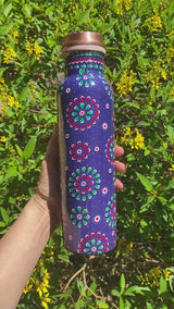 32oz 950mL Ayurvadic Pure Copper Printed Water Bottle, Red Green Blue Floral Mandala, Meditation, Health Benefits, GREAT CHRISTMAS GIFT!