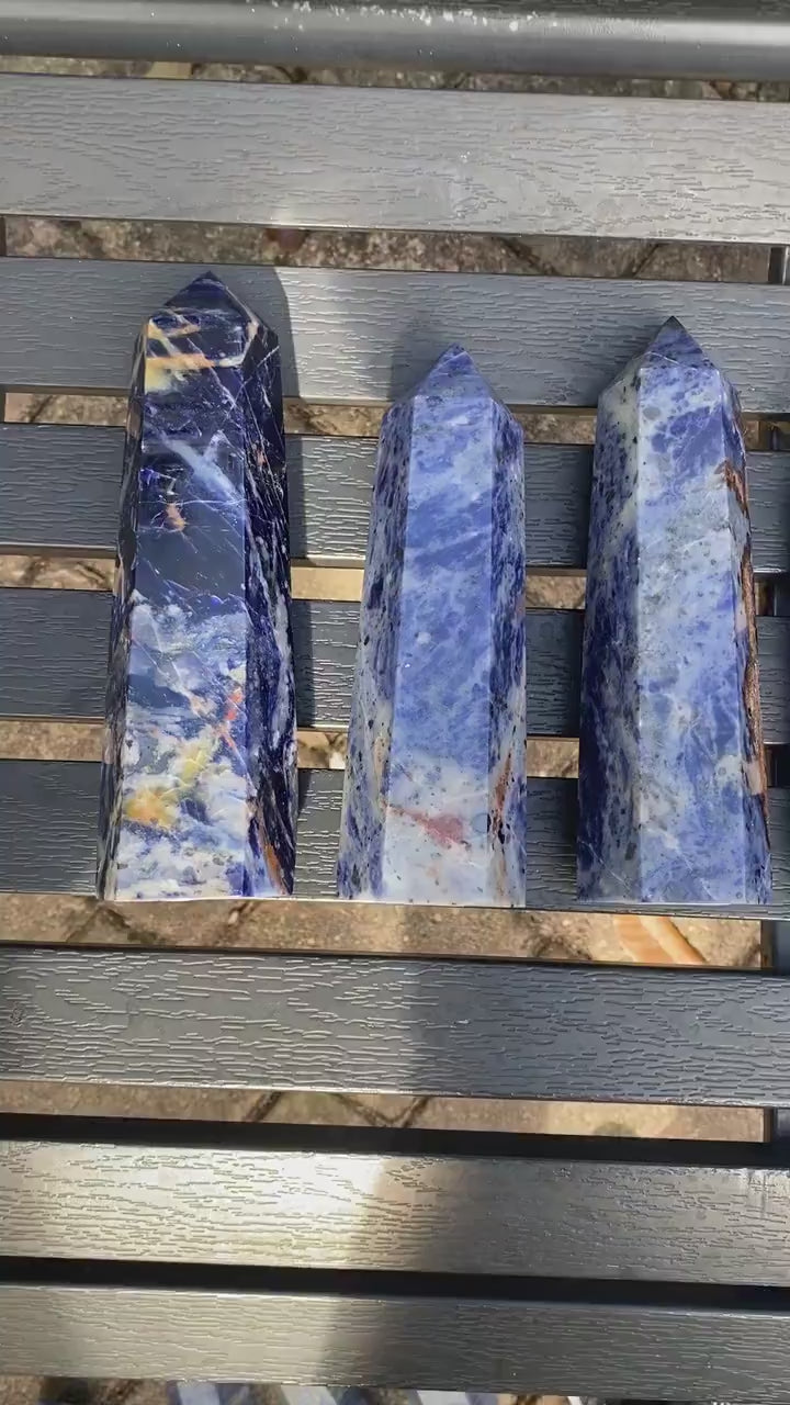 6.5-7.3” Large Sodalite 590-640g Standing Obelisk from Brazil Blue Rare Quartz Third Eye Display Wand Natural XL Crystal Column Huge Healing